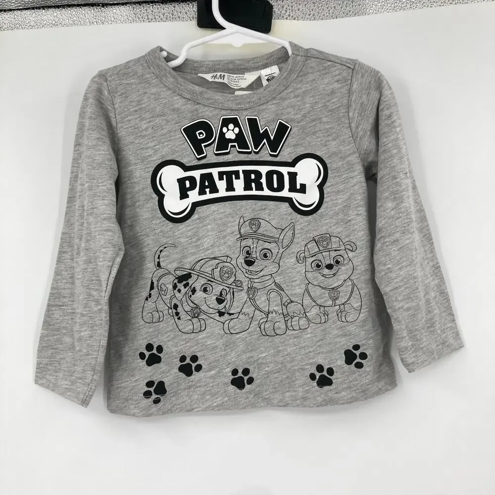 H&M Paw Patrol Long Sleeve Graphic Gray Tee Toddler 2T NEW